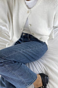 Soft Gray Vintage Shell-Button Knit Cardigan image 4