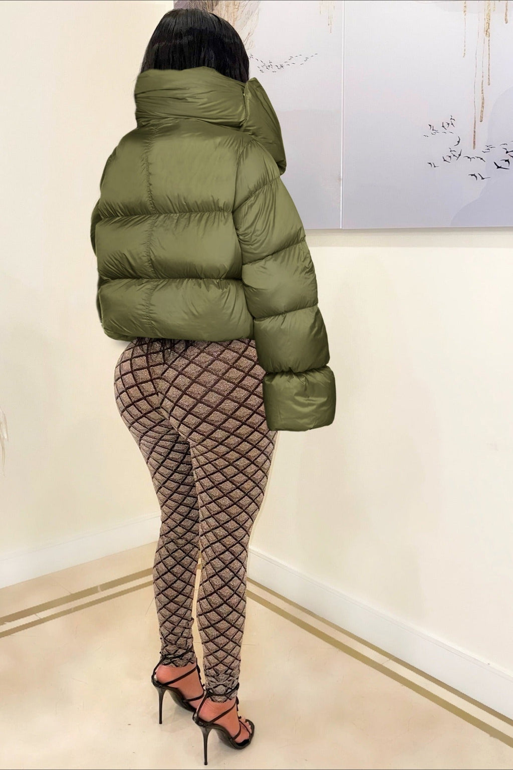 High Neck Scarf Collar Quilted Puffer Jacket image 7