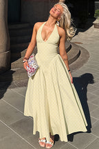 Sexy Polka Dot Halter Deep V High Rise Maxi Dress image 3