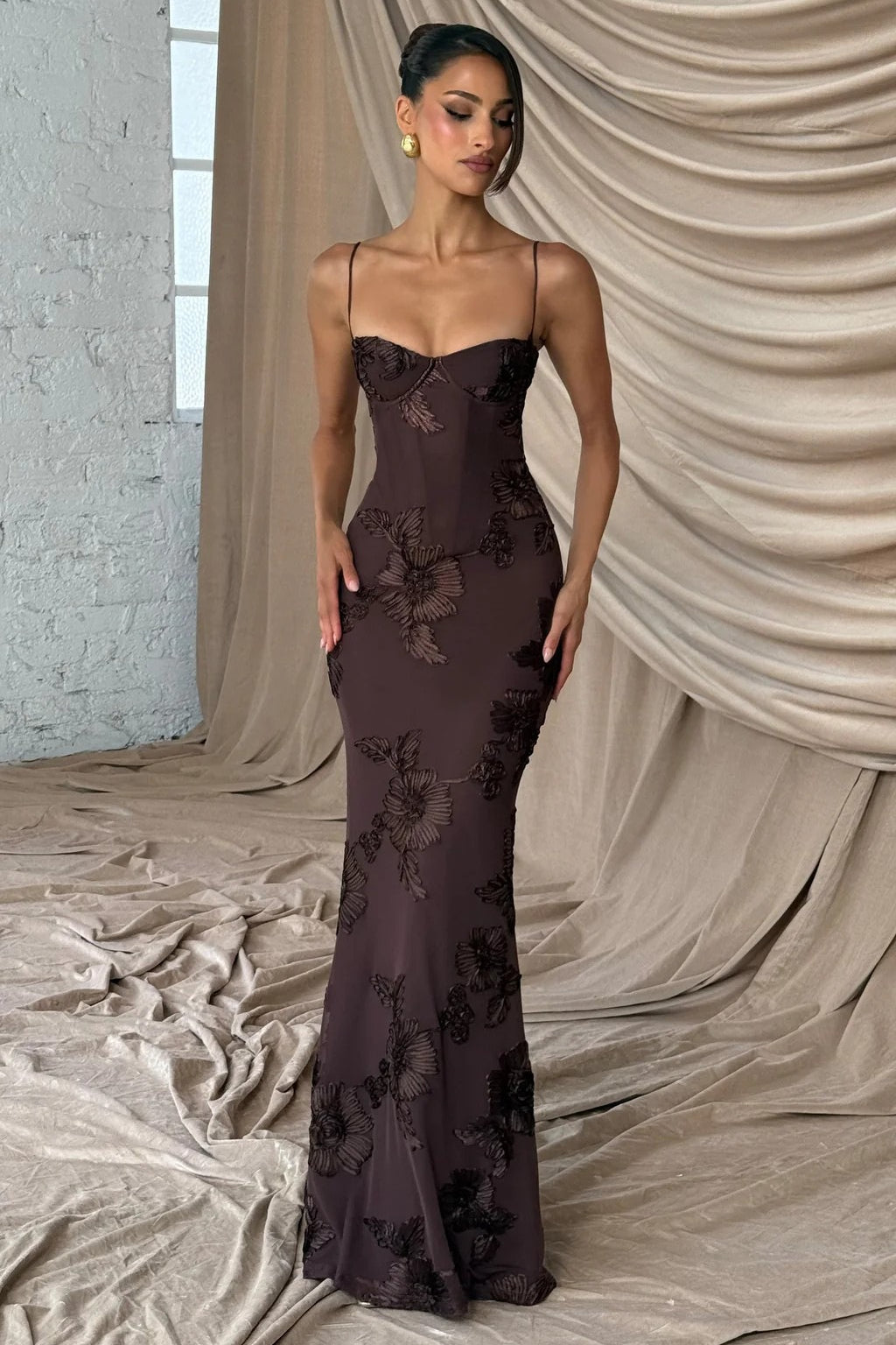 3D Applique Bone Pad Tie Back Solid Prom Dress image 17