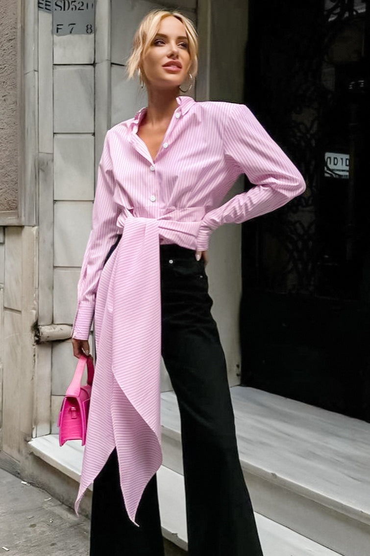Striped Tie Waist Shirt Blouse image 1