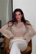 Solid Color Sequined Hollow Long Sleeve Knit Sweater image 1