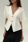 Irregular Button Open Front Short Sleeve Blouse image 1