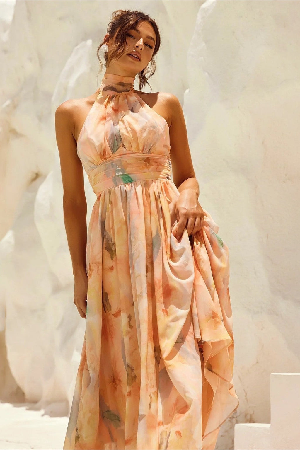 Sleeveless Floral Halter Backless Midi Dress image 2