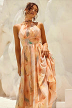 Sleeveless Floral Halter Backless Midi Dress image 2