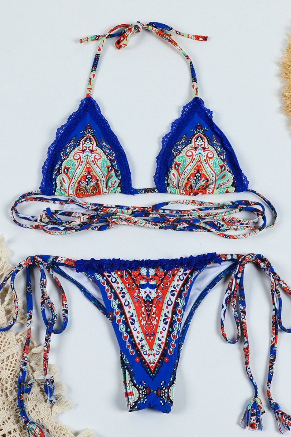 Printed Tie Up Lace Up Two Piece Swim Set image 7
