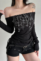 Chain Print Off-Shoulder Long Sleeve Tee image 3
