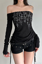 Chain Print Off-Shoulder Long Sleeve Tee image 1