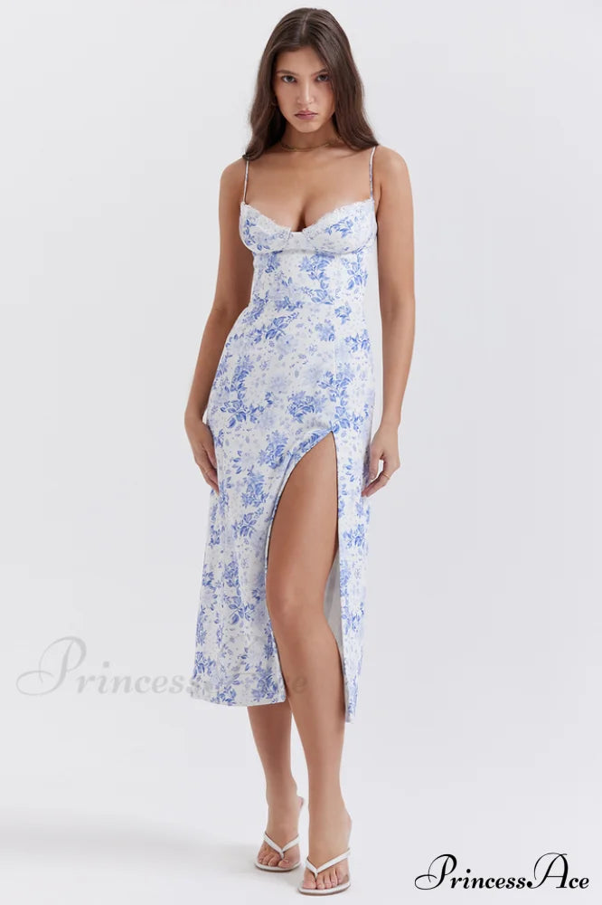 Charlotte Blue Print Charming Corset Midi Dress image 5