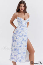 Charlotte Blue Print Charming Corset Midi Dress image 2