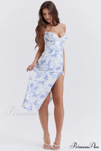 Charlotte Blue Print Charming Corset Midi Dress image 8