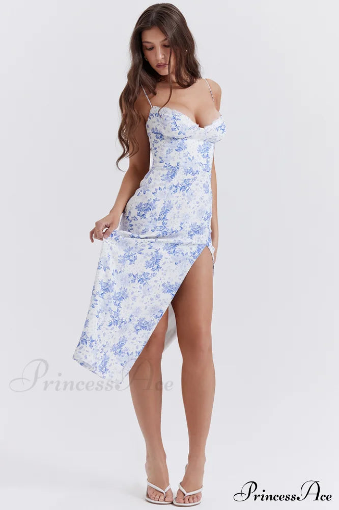 Charlotte Blue Print Charming Corset Midi Dress image 8