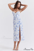 Charlotte Blue Print Charming Corset Midi Dress image 7