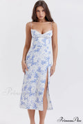 Charlotte Blue Print Charming Corset Midi Dress image 1