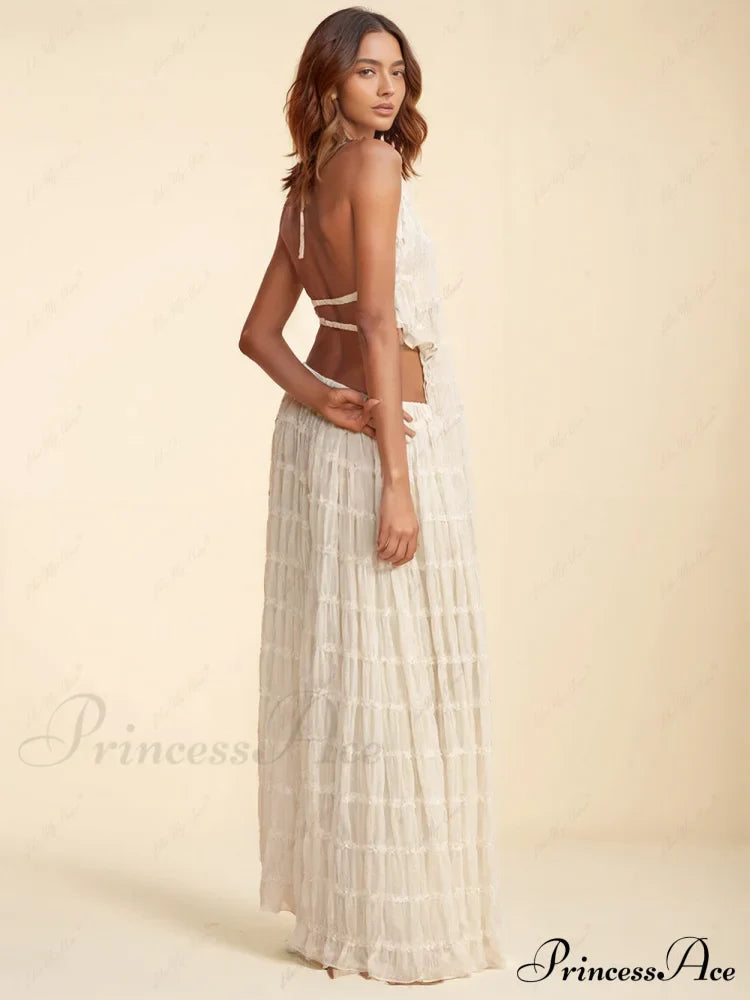 Charm Pleated Drawstring Charming Waist Tiered Maxi Skirt image 4