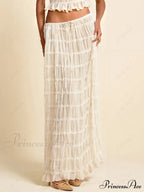 Charm Pleated Drawstring Charming Waist Tiered Maxi Skirt image 7