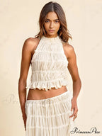 Charm Pleated Drawstring Charming Waist Tiered Maxi Skirt image 3