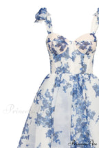 Charming Blue Hydrangea-Patterned Organza Graceful Midi Dress, Garden Of Eden image 5