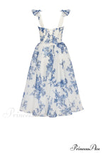 Charming Blue Hydrangea-Patterned Organza Graceful Midi Dress, Garden Of Eden image 3