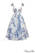 Charming Blue Hydrangea-Patterned Organza Graceful Midi Dress, Garden Of Eden image 1