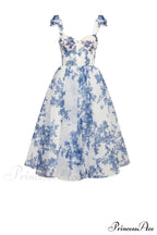 Charming Blue Hydrangea-Patterned Organza Graceful Midi Dress, Garden Of Eden image 1