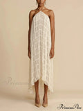 Charming Pleated Drawstring Waist Graceful Tiered Halterneck Midi Dress image 1
