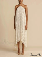 Charming Pleated Drawstring Waist Graceful Tiered Halterneck Midi Dress image 1