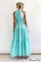 Check Halter Neck Charming Tie Waist Maxi Dress image 15