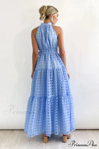 Check Halter Neck Charming Tie Waist Maxi Dress image 6