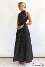 Check Halter Neck Charming Tie Waist Maxi Dress image 17