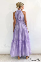 Check Halter Neck Charming Tie Waist Maxi Dress image 12