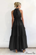 Check Halter Neck Charming Tie Waist Maxi Dress image 18