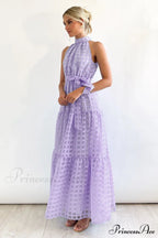 Check Halter Neck Charming Tie Waist Maxi Dress image 11