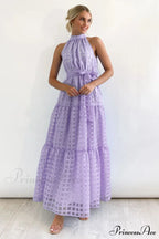 Check Halter Neck Charming Tie Waist Maxi Dress image 10