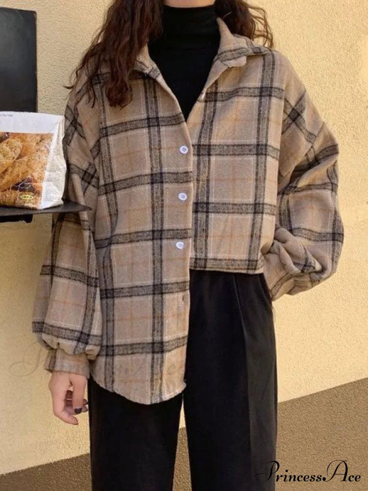 Checkered Long Graceful Sleeve Blouse image 16