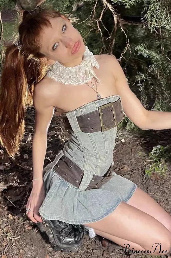 Chelsea Denim Stylish Kilt Mini Dress image 11