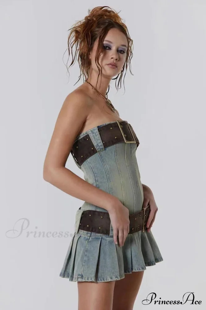 Chelsea Denim Stylish Kilt Mini Dress image 6