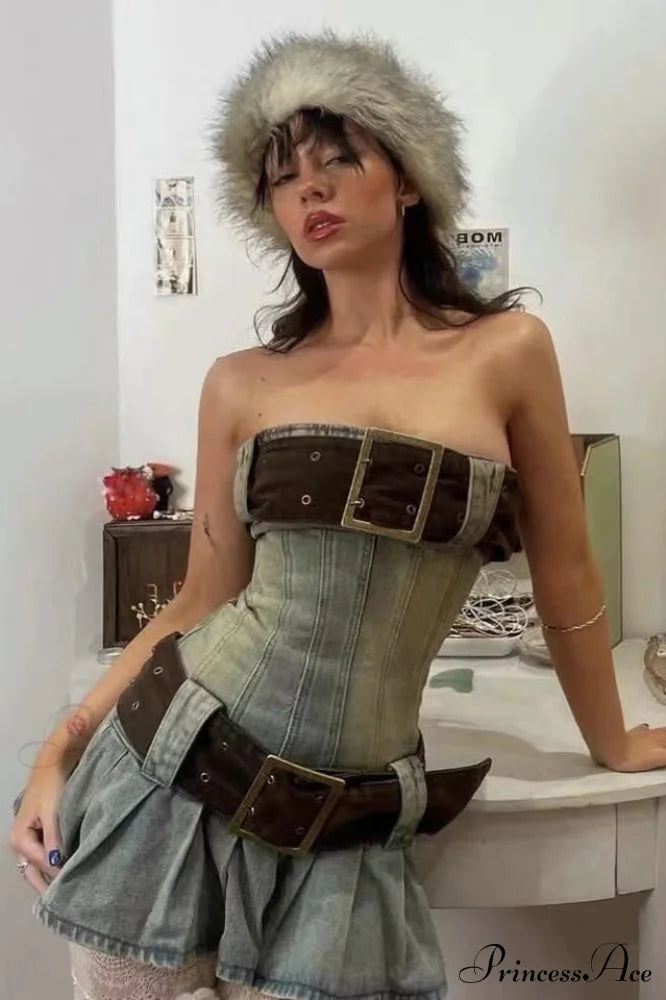 Chelsea Denim Stylish Kilt Mini Dress image 10