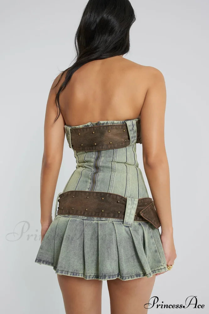 Chelsea Denim Stylish Kilt Mini Dress image 4