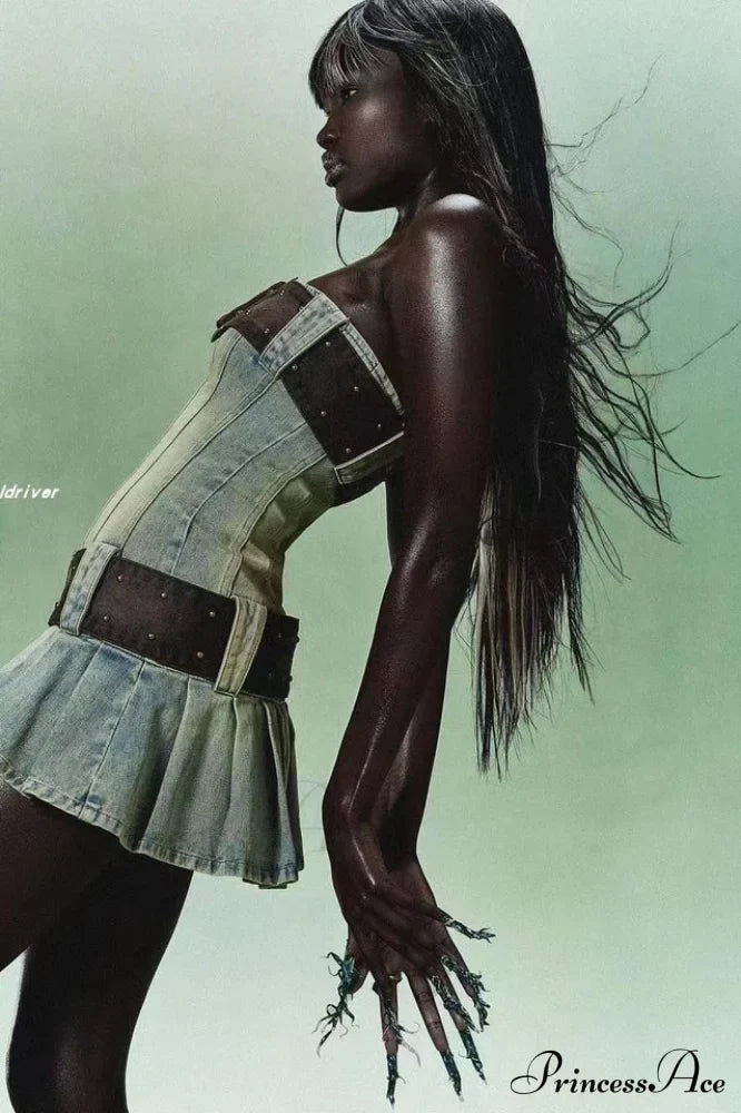 Chelsea Denim Stylish Kilt Mini Dress image 13