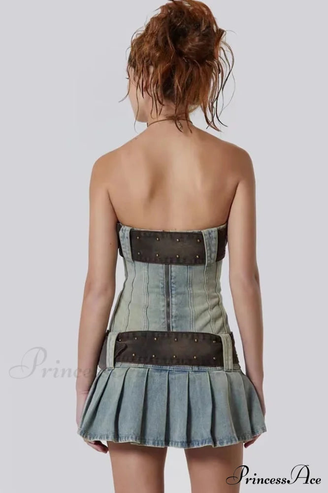 Chelsea Denim Stylish Kilt Mini Dress image 8