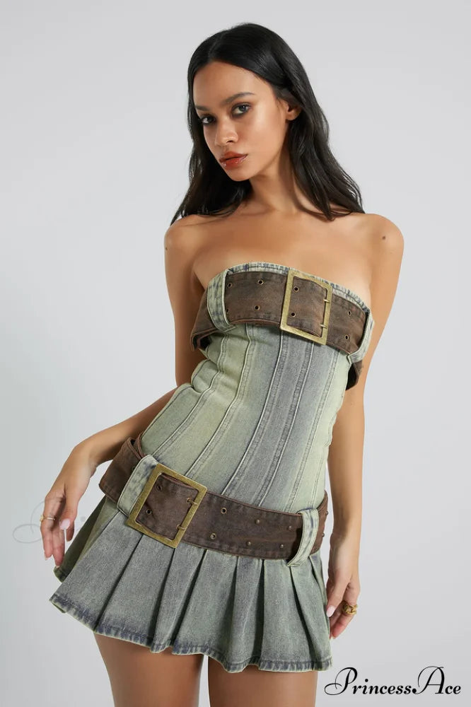 Chelsea Denim Stylish Kilt Mini Dress image 1