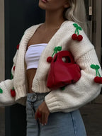 Cherry Decorated V-neck Cardigan Sweater image 4