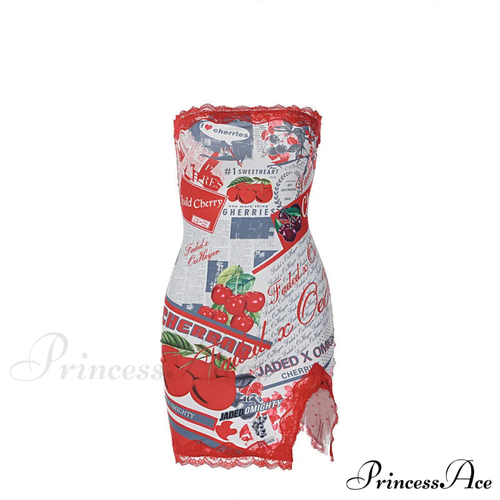 Cherry Print Graceful Backless Mini Dress image 3