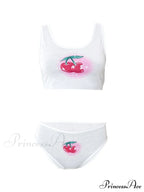 Cherry Print Lace Trim Split Classic Strapless Bodycon Two Piece Set image 4