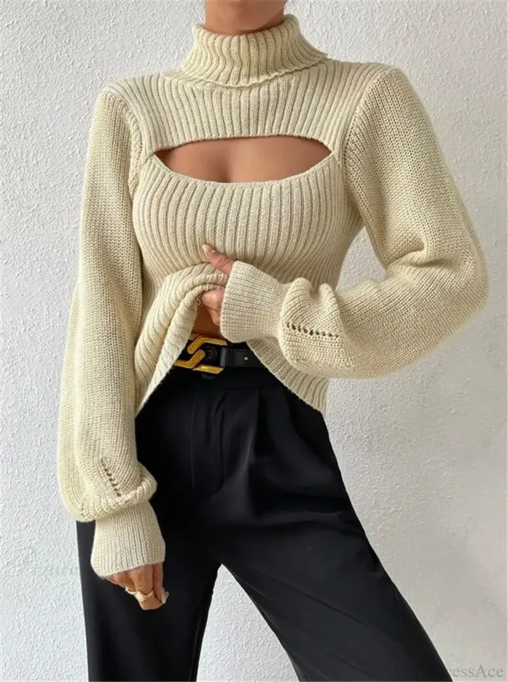 Chest Hollowed-out Turtleneck Sexy Sweater image 5