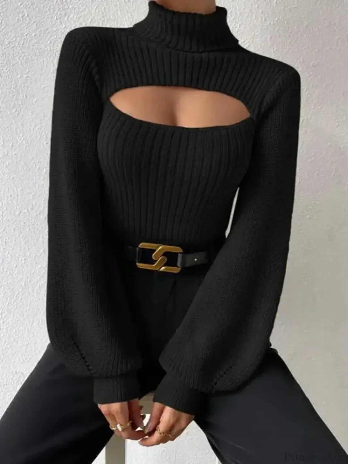 Chest Hollowed-out Turtleneck Sexy Sweater image 4