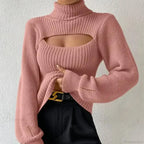 Chest Hollowed-out Turtleneck Sexy Sweater image 3