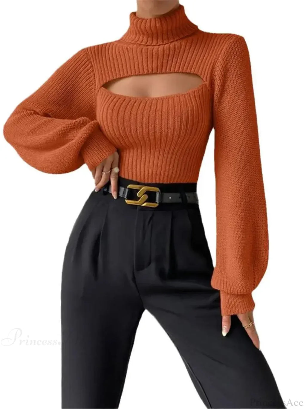 Chest Hollowed-out Turtleneck Sexy Sweater image 6
