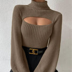 Chest Hollowed-out Turtleneck Sexy Sweater image 1